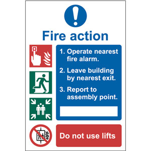 4-Point Fire Action Procedure Sign - Do Not Use Lifts - PVC (200 x 300mm)