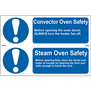 Convector Oven Safety / Steam Oven Safety Signs - 2 Signs Per Sheet - PVC (300x200mm)
