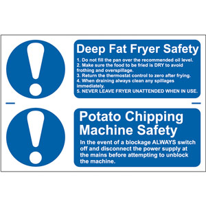 Deep Fat Fryer Safety / Potato Chipping Machine Safety Signs - 2 Signs Per Sheet - PVC (300x200mm)