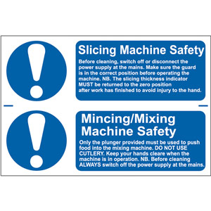 Slicing Machine Safety / Mincing/Mixing Machine Safety Signs - 2 Signs Per Sheet - PVC (300x200mm)
