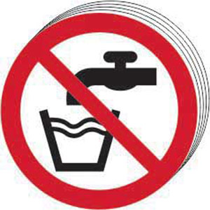 Not Drinking Water Symbol Sign - Self-Adhesive Vinyl (50mm dia.) (Pack of 10)