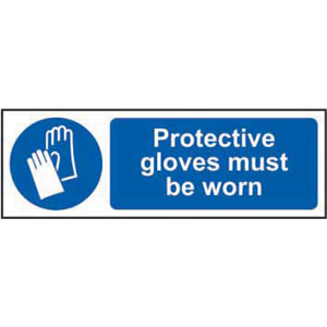 Mandatory Self-Adhesive Vinyl Sign (300 x 100mm) - Protective Gloves Must Be Worn
