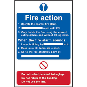 9-Point Fire Action Procedure Sign - Self-Adhesive Vinyl (200 x 300mm)