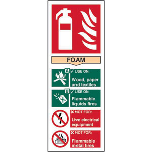 Fire Extinguisher: Foam Sign - Rigid PVC (82mm x 202mm)