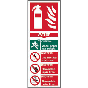 Fire Extinguisher: Water Sign - Self-Adhesive Vinyl (82mm x 202mm)