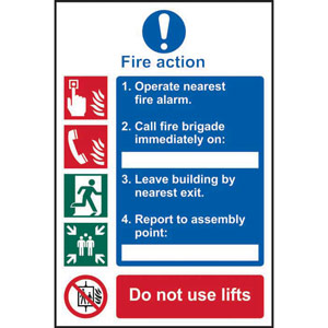 5-Point Fire Action Procedure Sign - Call Fire Brigade - Rigid PVC (200 x 300mm)