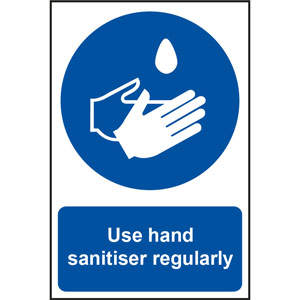Use Hand Sanitiser Regularly Sign (200 x 300mm). Manufactured from strong rigid PVC and is non-adhesive, 0.8mm thick.