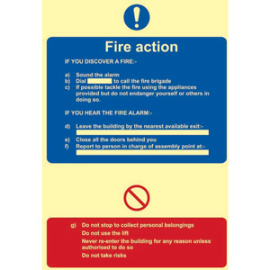 10-Point Fire Action Procedure Sign - Flexible Photoluminescent Vinyl (200mm x 300mm)