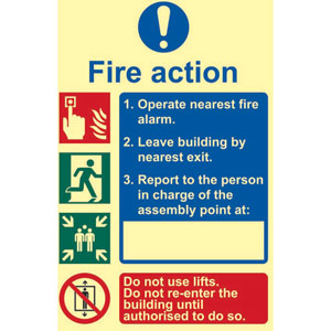 5-Point Fire Action Procedure Sign - Do Not Re-enter Building... - Flexible Photoluminescent Vinyl (200mm x 300mm)