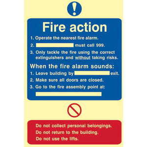 9-Point Fire Action Procedure Sign - Flexible Photoluminescent Vinyl (200mm x 300mm)