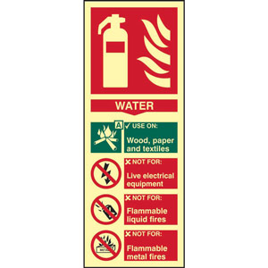 Fire Extinguisher: Water Sign - Flexible Photoluminescent Vinyl (82mm x 202mm)