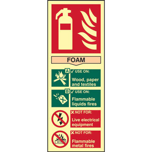 Fire Extinguisher: Foam Sign - Flexible Photoluminescent Vinyl (82mm x 202mm)