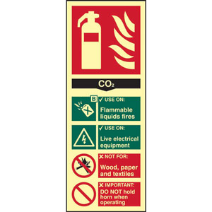 Fire Extinguisher: CO2 Sign - Flexible Photoluminescent Vinyl (82mm x 202mm)