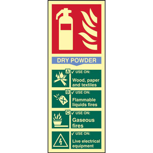 Fire Extinguisher: Dry Powder Sign - Flexible Photoluminescent Vinyl (82mm x 202mm)