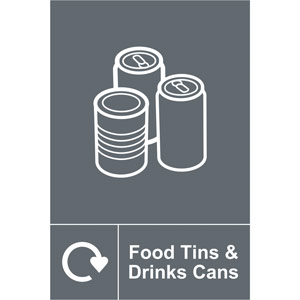 Food Tins & Drinks Cans Recycling Sign - Rigid 1mm PVC Board (150mm x 200mm)
