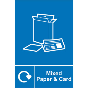 Mixed Paper & Card' Recycling Sign - Rigid 1mm PVC Board (150x200mm)