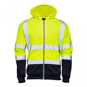 Supertouch Hi Vis 2 Tone Hooded Zipped Sweatshirt - Yellow/Navy