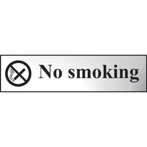 No Smoking' Sign - Polished Chrome Effect - Self-Adhesive PVC (200 x 50mm)