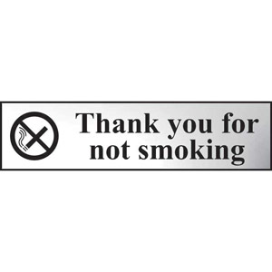 Thank You For Not Smoking' Sign - Polished Chrome Effect - Self-Adhesive PVC (200 x 50mm)