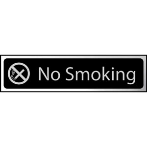 No Smoking' Sign - Black And Polished Chrome Effect - Self-Adhesive PVC (200 x 50mm)