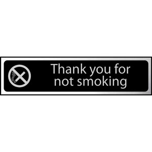 Thank You For Not Smoking' Sign - Black And Polished Chrome Effect - Self-Adhesive PVC (200 x 50mm)