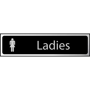 Ladies' Sign - Black And Polished Chrome Effect - Self-Adhesive PVC (200 x 50mm)