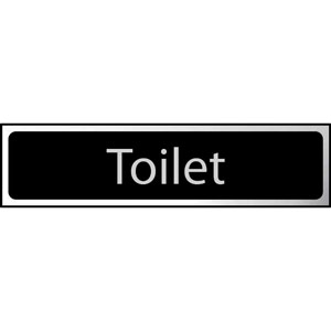 Toilet' Sign - Black And Polished Chrome Effect - Self-Adhesive PVC (200 x 50mm)