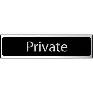 Private' Sign - Black And Polished Chrome Effect - Self-Adhesive PVC (200 x 50mm)