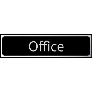 Office' Sign - Black And Polished Chrome Effect - Self-Adhesive PVC (200 x 50mm)