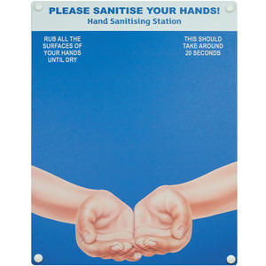 Hand Sanitiser Board - No Dispenser - Hands Design - Blue (300 x 400mm)