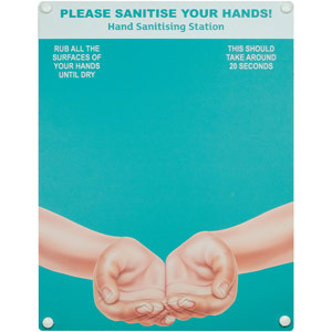 Hand Sanitiser Board - No Dispenser - Hands Design - Turquoise (300 x 400mm)