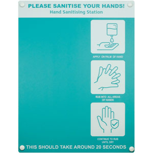 Hand Sanitiser Board - No Dispenser - 3 Image Design - Turquoise (300 x 400mm)