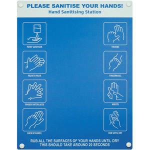 Hand Sanitiser Board - No Dispenser - 6 Image Design - Blue (300 x 400mm)