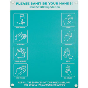 Hand Sanitiser Board - No Dispenser - 6 Image Design - Turquoise (300 x 400mm)