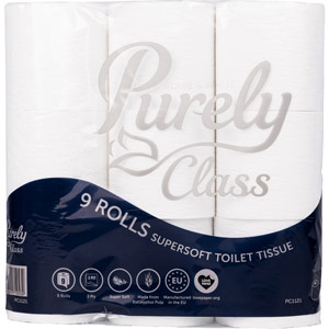 Purely Class Toilet Roll 3ply Supersoft Quilted Pack of 9