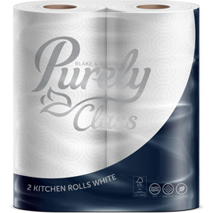 Purely Class Kitchen Roll 3ply 12.5m White Pack of 2 Rolls