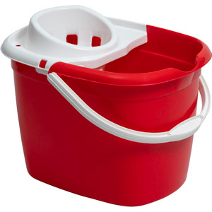 Purely Smile Plastic Mop Bucket with Wringer 12 Litre Red