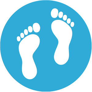 Blue Semi-Permanent School Social Distancing Floor Marker - Feet Symbol (235mm dia.)