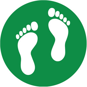Green Semi-Permanent School Social Distancing Floor Marker - Feet Symbol (235mm dia.)