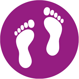 Purple Semi-Permanent School Social Distancing Floor Marker - Feet Symbol (235mm dia.)