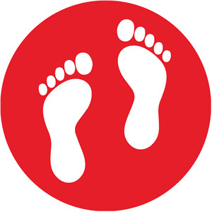 Red Semi-Permanent School Social Distancing Floor Marker - Feet Symbol (235mm dia.)