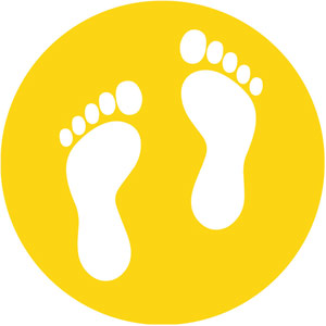 Yellow Semi-Permanent School Social Distancing Floor Marker - Feet Symbol (235mm dia.)
