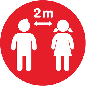 Red Semi-Permanent School Social Distancing Floor Marker - Keep 2m Apart Symbol (235mm dia.)
