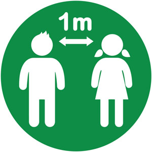 Green Semi-Permanent School Social Distancing Floor Marker - Keep 1m Apart Symbol (235mm dia.)
