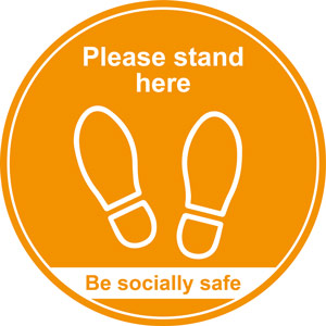 Amber Social Distancing Floor Graphic - Please Stand Here (400mm dia.)