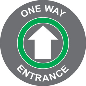 Green/White Social Distancing Floor Graphic - One Way Entrance (400mm dia.)