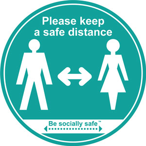 Turquoise Social Distancing Floor Graphic - Please Keep Safe Distance Apart (400mm)