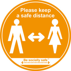 Amber Social Distancing Floor Graphic - Please Keep Safe Distance Apart (400mm)