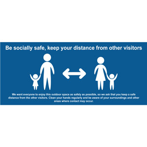 Blue Temporary Road Sign - Keep A Safe Distance (1050 x 450mm)