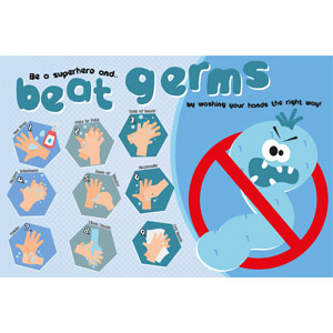 Hand Hygiene Rigid PVC Sign - Be A Superhero and Beat The Germs (600mm x 400mm)